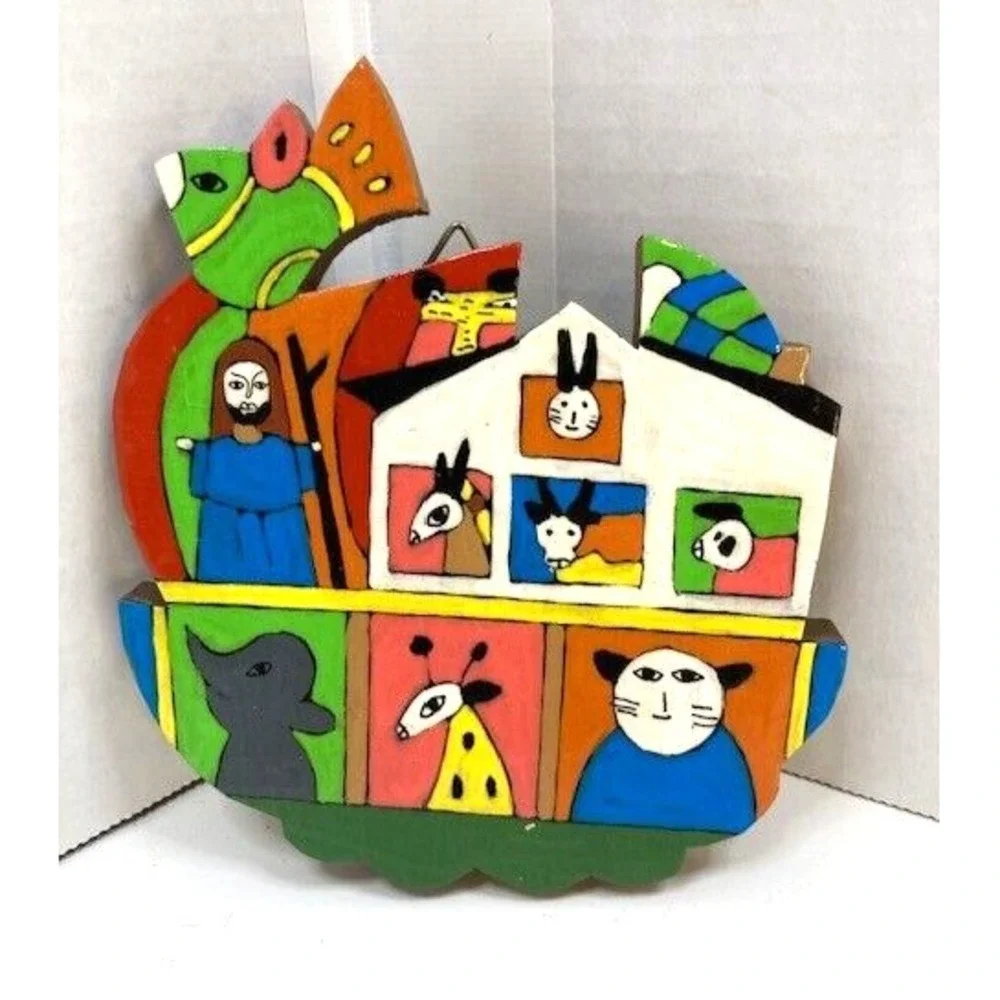 VTG Lot of 4 Handmade‎ Hand Painted Wooden Christmas Ornaments from San Salvador